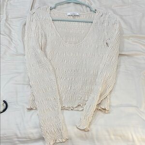 Frame Denim Cream Smocked Ribbed Blouse